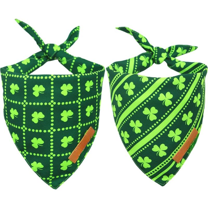 Reversible Green Shamrock Pet Scarf  With Premium And  Durable Fabric-Paw Print Pad