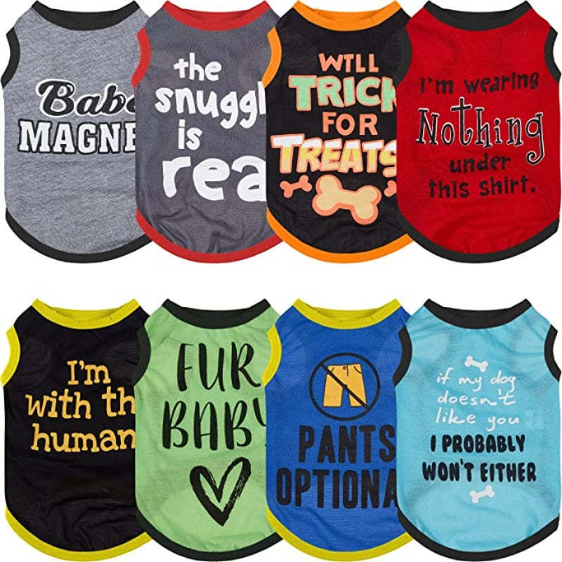 8 Pieces Dog Shirts Printed Clothes With Funny Letters Stylish Outfit-Paw Print Pad