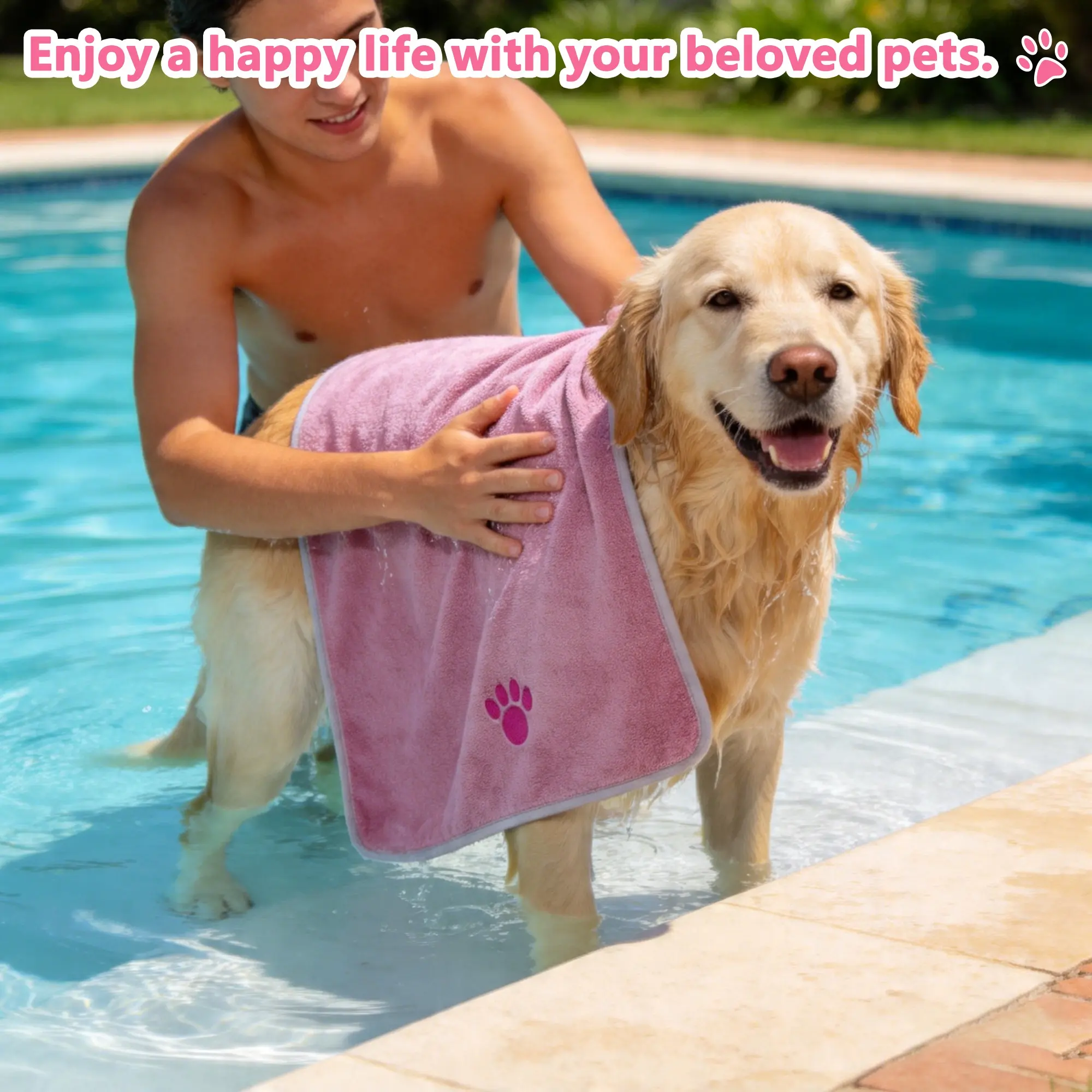 Super-Absorbent Quick-Dry Microfiber Pet Bathing Cloth for Dogs and Cats, Embroidered Paw Design Pet Towel, Ideal for Grooming #GLOBAL PICKS