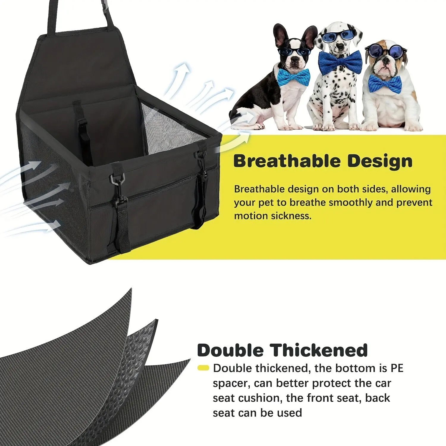 Bottom and front with thickened PE partitions Pet reinforced car booster seat for dogs and cats Portable breathable bag with safety belt Puppy carrier Dog carrier safe and stable for travel Attention with clip-on belt with PVC tube (pink, gray, black)