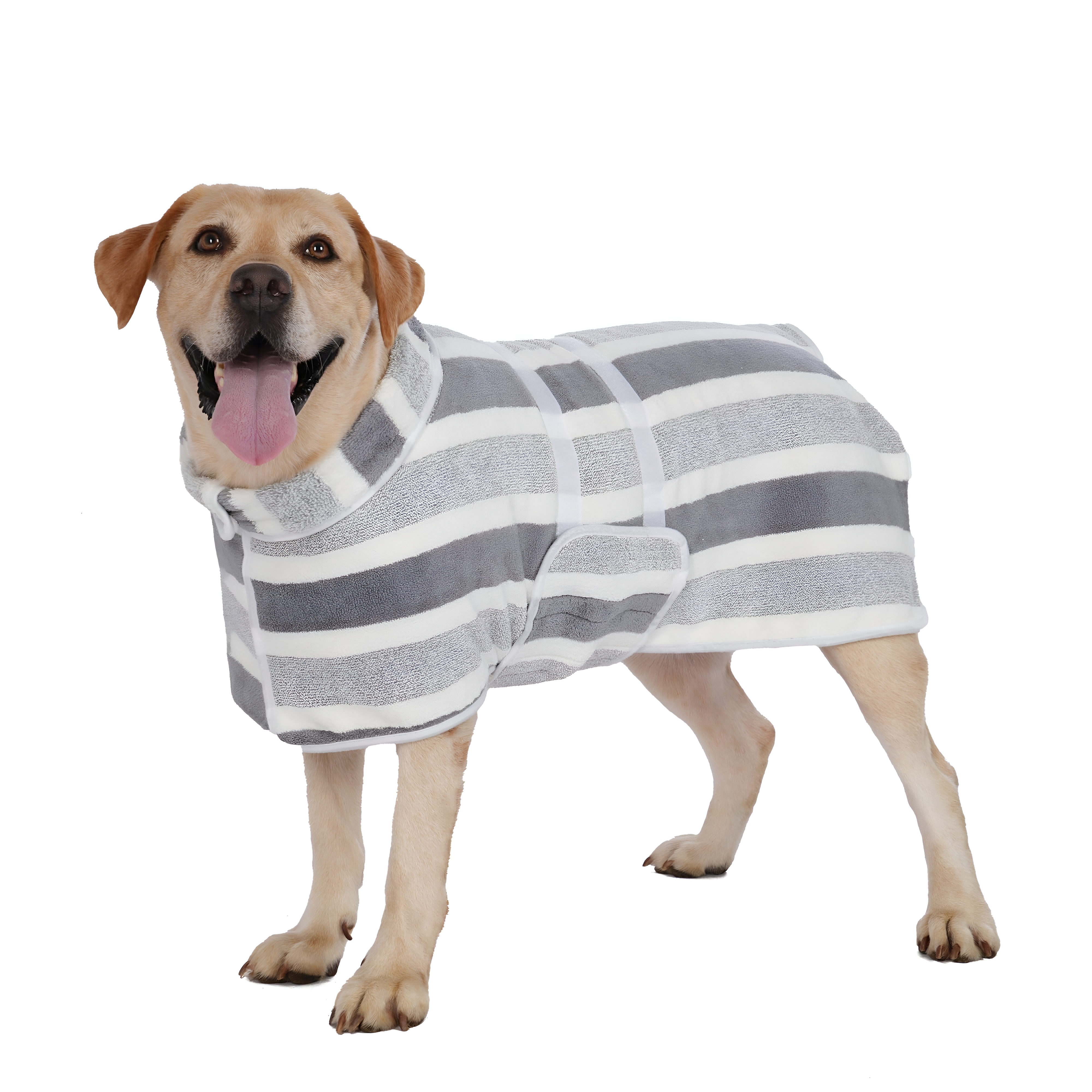 Quick Dry Dog Bathrobe With Striped Design And Adjustable Strap