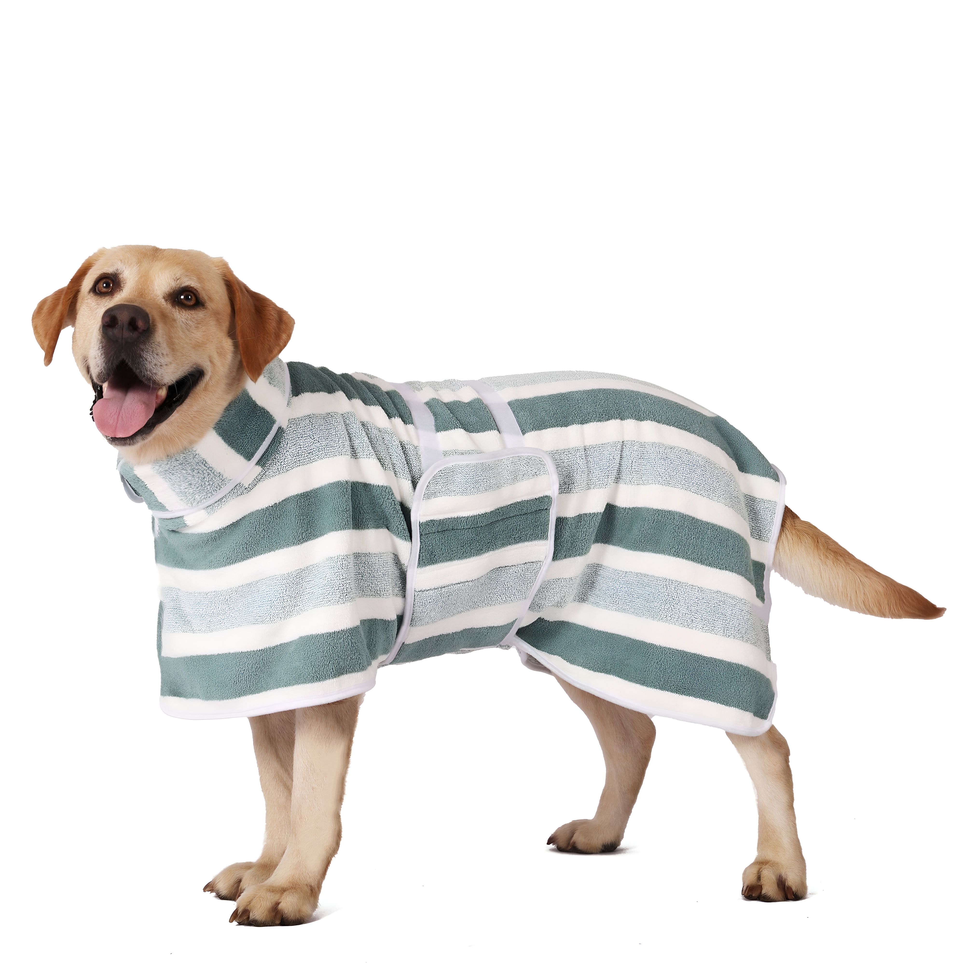 Quick Dry Dog Bathrobe With Striped Design And Adjustable Strap