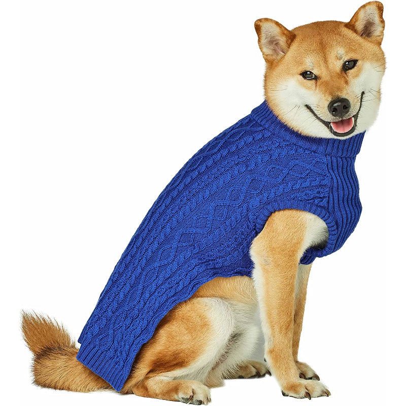 Pet Classic Dog Sweater Wool Blend Cable Knit Pullover Crewneck Winter Clothes in Red Danger, Back Length 12", Small Warm Coat for Pet-Paw Print Pad