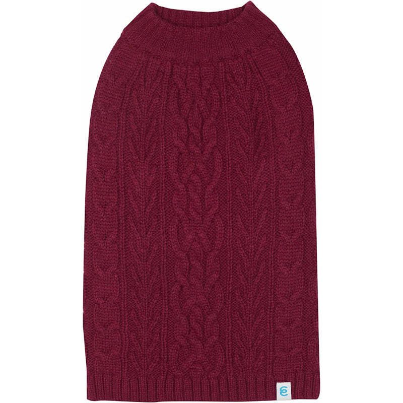 Pet Classic Dog Sweater Wool Blend Cable Knit Pullover Crewneck Winter Clothes in Red Danger, Back Length 12", Small Warm Coat for Pet-Paw Print Pad