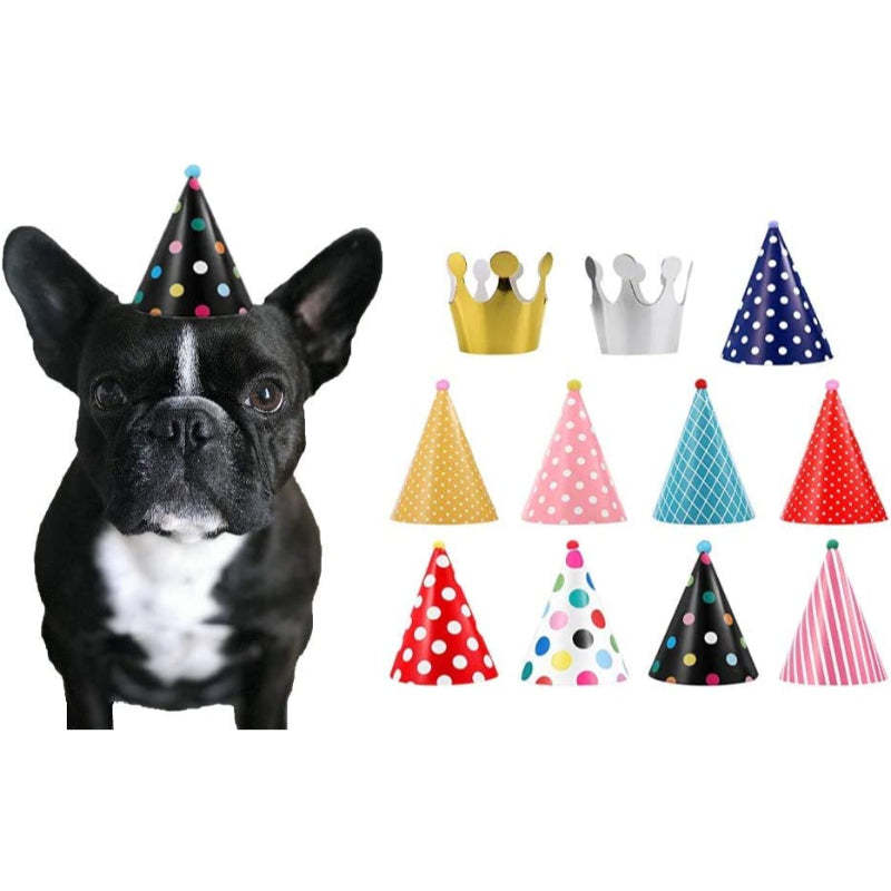 Dog Party Hat Set - Dog Birthday Party - Hats and Crowns Party Time - 11pcs-Paw Print Pad