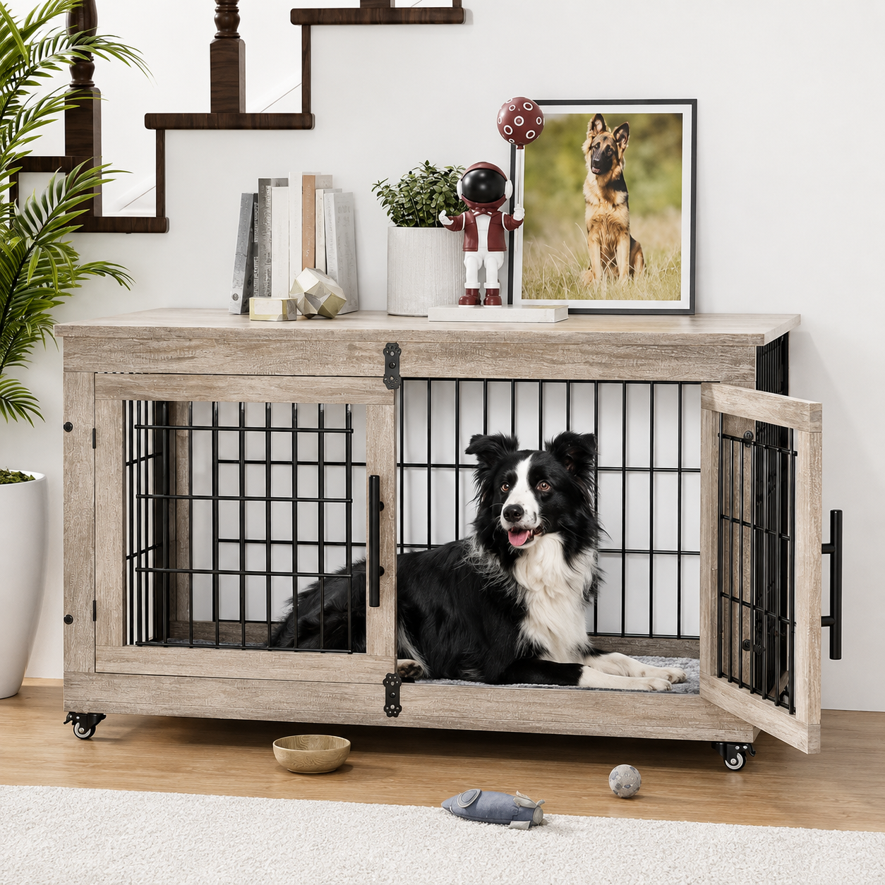 Indoor Dog Cage Furniture With Rolling Wheels