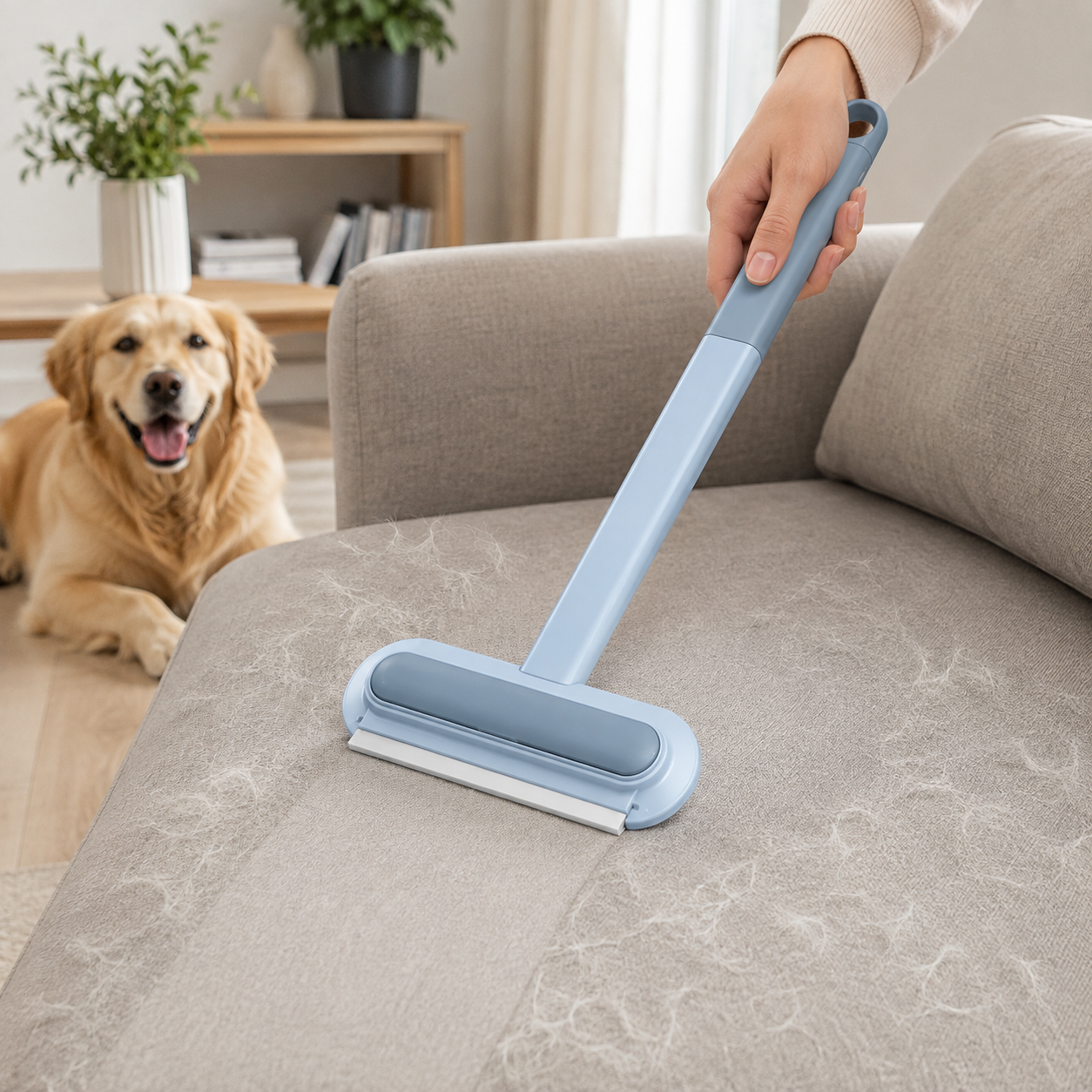 4 in 1 Reusable Pet Hair Remover Brush with Long Handle for Multi Surface