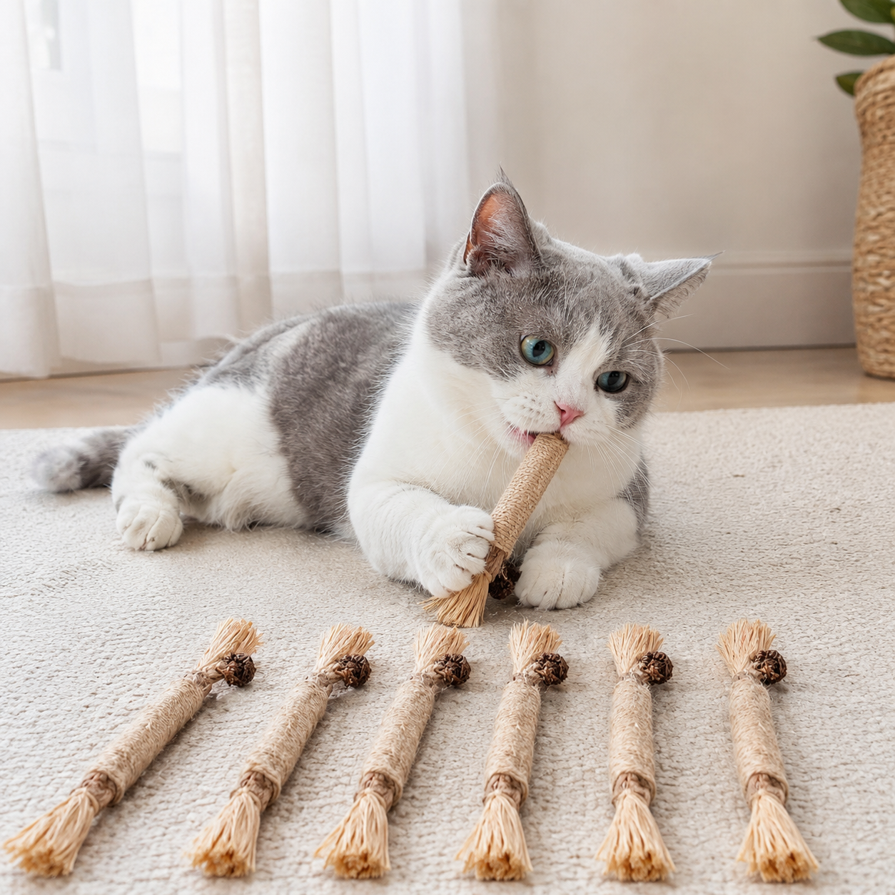 Pack of 6 Natural Pet Chew Stick Toy Set for Interactive Play and Everyday Care