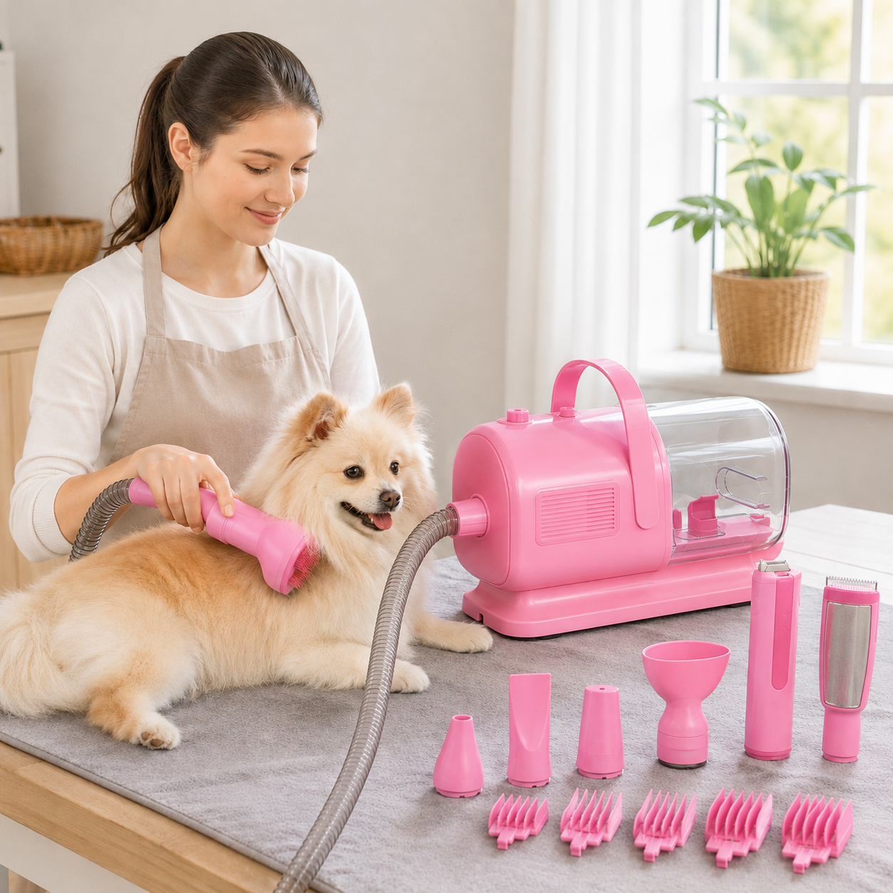 9 in 1 Pet Grooming Vacuum and Dryer Kit with Clippers and Adjustable Controls