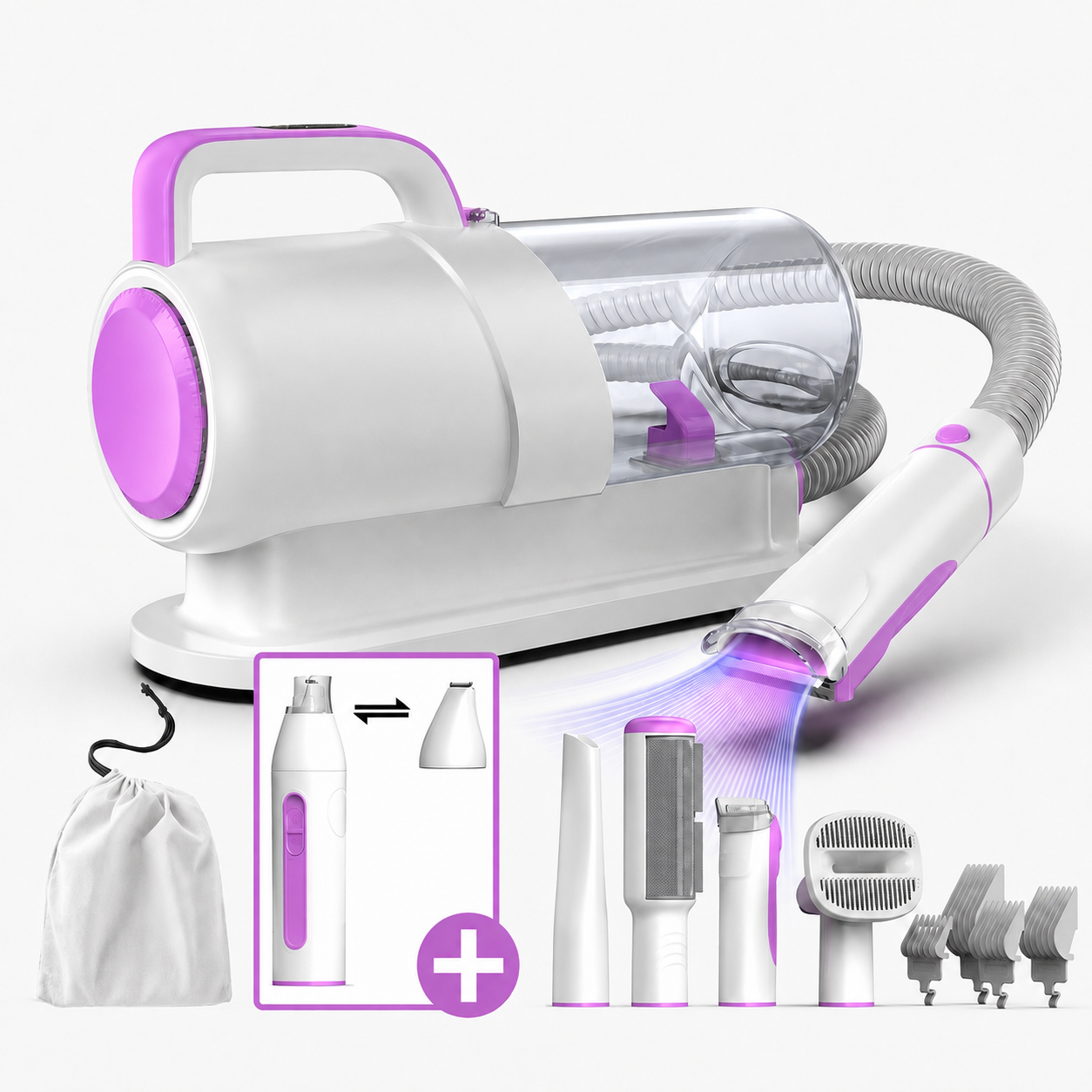 All in One Pet Grooming Vacuum Kit with Strong Suction and Adjustable Combs