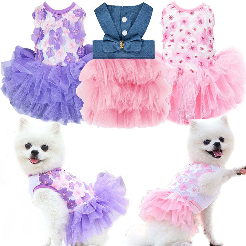 Small Dogs Girl 3 Pack Summer Puppy Clothes Outfit Apparel Female, Clothing Breathable Pet Dress-Paw Print Pad