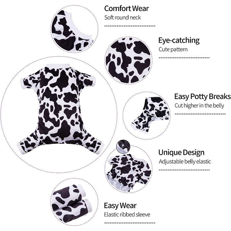Cow Dog Pajamas Soft Puppy Pjs For Small Dogs-Paw Print Pad
