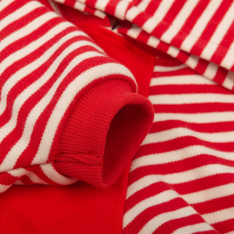 Dog Hoodie Shirts Pet Clothes With Hat Red Stripes-Paw Print Pad