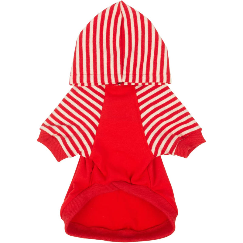 Dog Hoodie Shirts Pet Clothes With Hat Red Stripes-Paw Print Pad