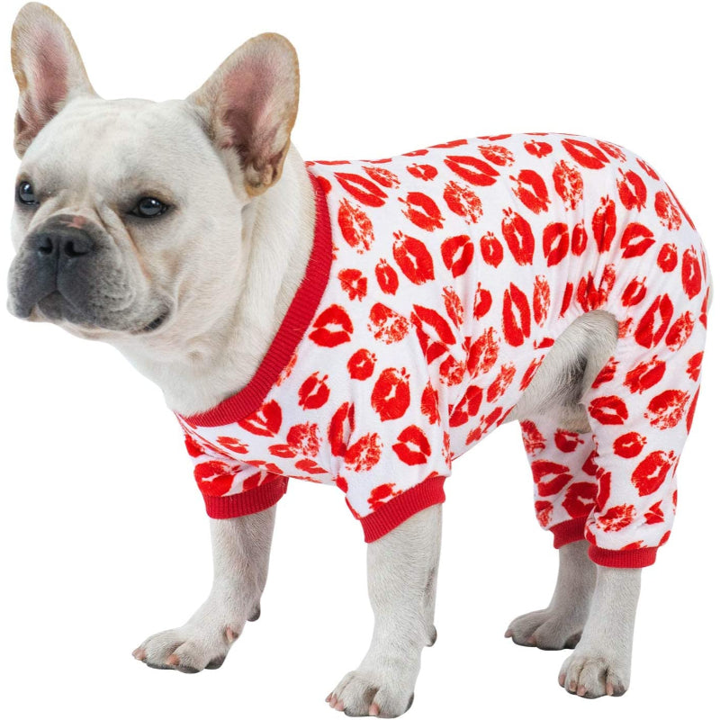 Dog Pajamas Valentines Day Soft Cat Apparel Puppy Pjs Onesies-Paw Print Pad