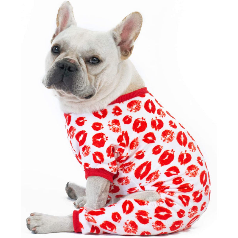 Dog Pajamas Valentines Day Soft Cat Apparel Puppy Pjs Onesies-Paw Print Pad