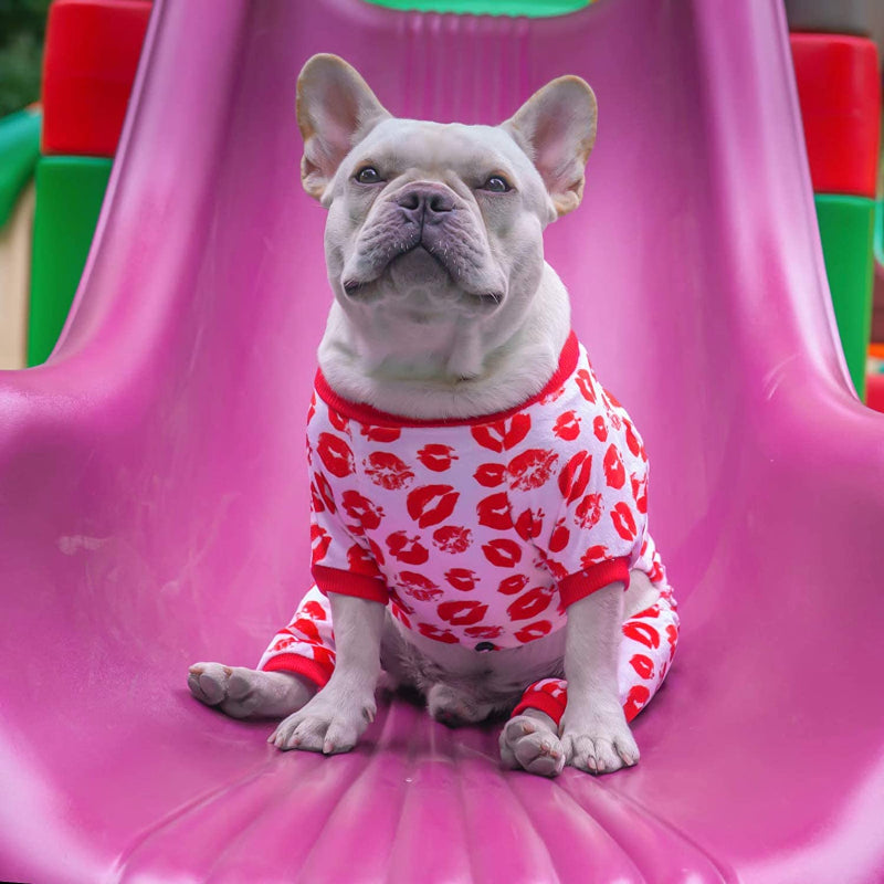 Dog Pajamas Valentines Day Soft Cat Apparel Puppy Pjs Onesies-Paw Print Pad