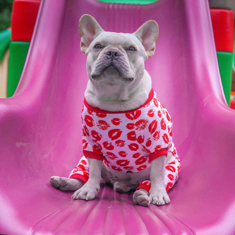 Dog Pajamas Valentines Day Soft Cat Apparel Puppy Pjs Onesies-Paw Print Pad