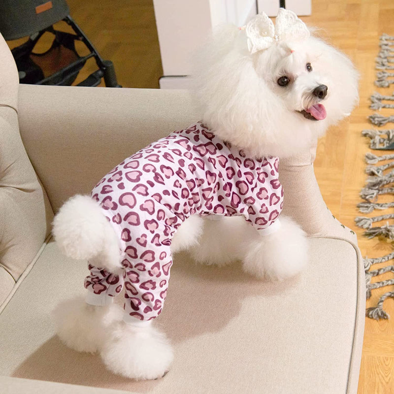 Leopard Print Dog Pajamas Soft Puppy Pjs For Small Dogs-Paw Print Pad