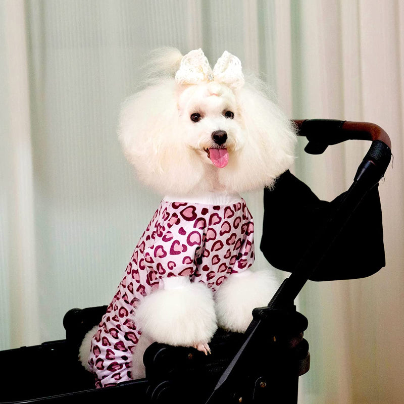 Leopard Print Dog Pajamas Soft Puppy Pjs For Small Dogs-Paw Print Pad