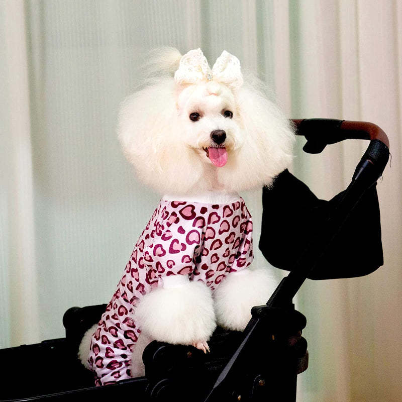 Leopard Print Dog Pajamas Soft Puppy Pjs For Small Dogs-Paw Print Pad
