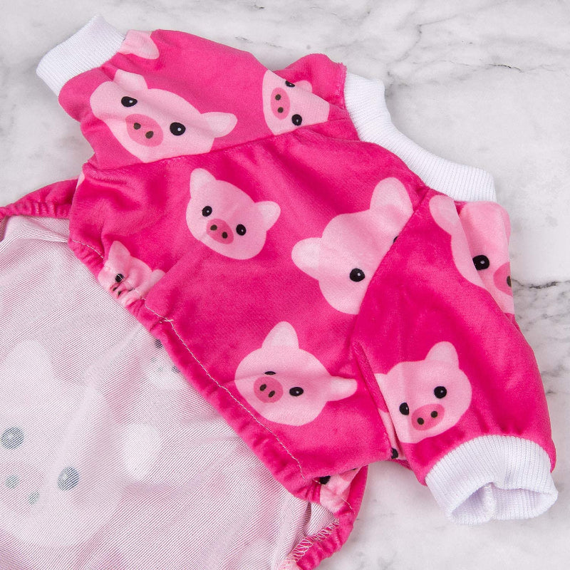 Pink Pig Dog Pajamas Cat Clothes Pet Pjs Onesie-Paw Print Pad