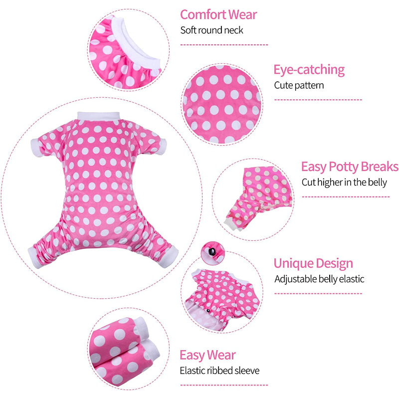 Polkadot Dog Pajamas Pink Soft Puppy Pjs For Small Dogs-Paw Print Pad