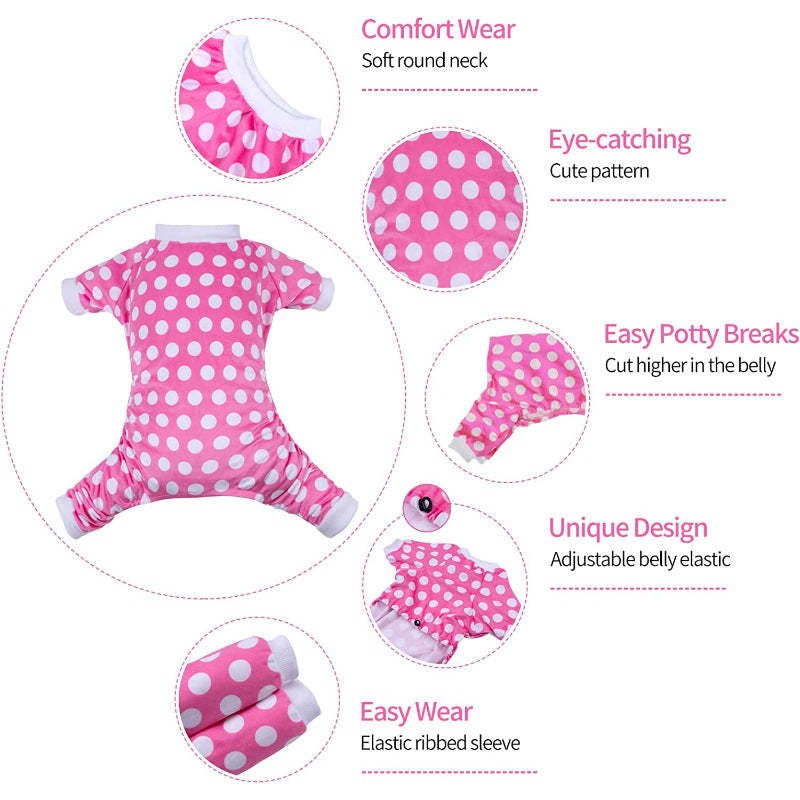 Polkadot Dog Pajamas Pink Soft Puppy Pjs For Small Dogs-Paw Print Pad