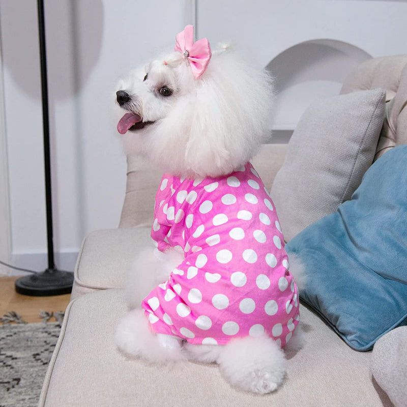 Polkadot Dog Pajamas Pink Soft Puppy Pjs For Small Dogs-Paw Print Pad