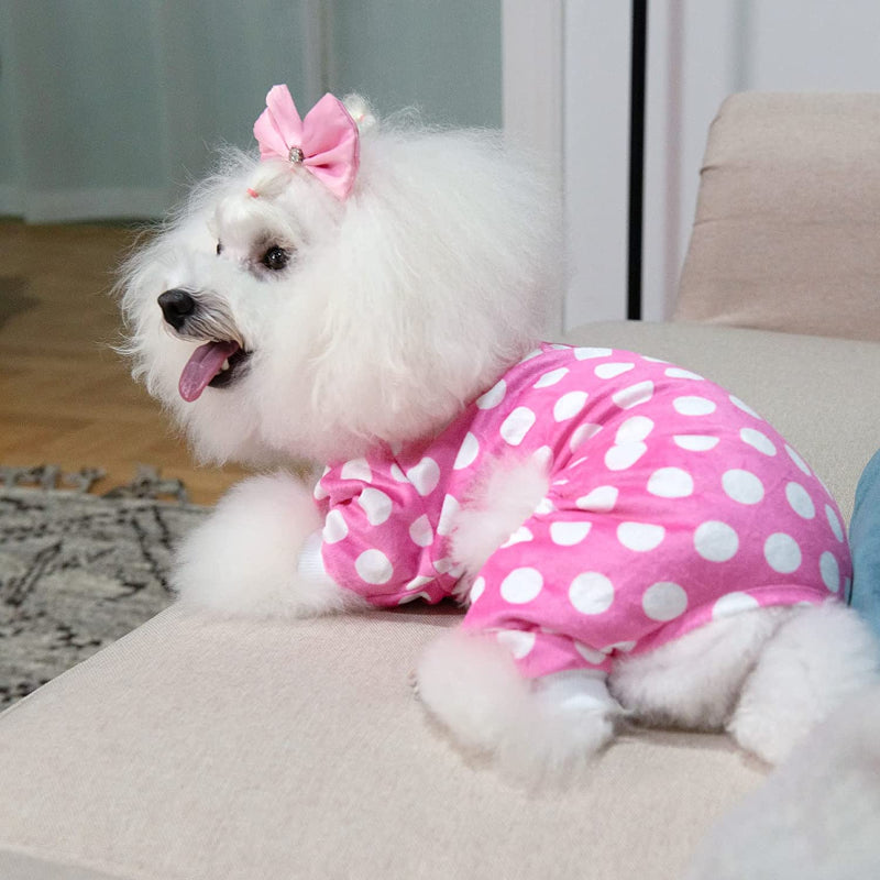 Polkadot Dog Pajamas Pink Soft Puppy Pjs For Small Dogs-Paw Print Pad