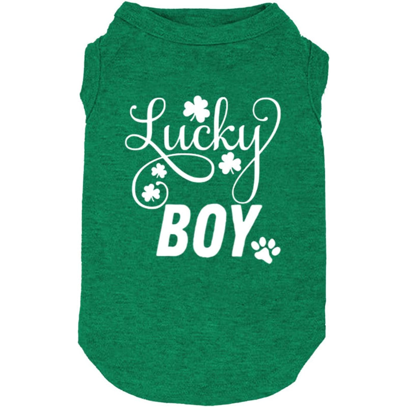 Dog Apparel Lucky Boy Letter Print Clover Shirts For Small Large Dog Vest Puppy's Costume-Paw Print Pad