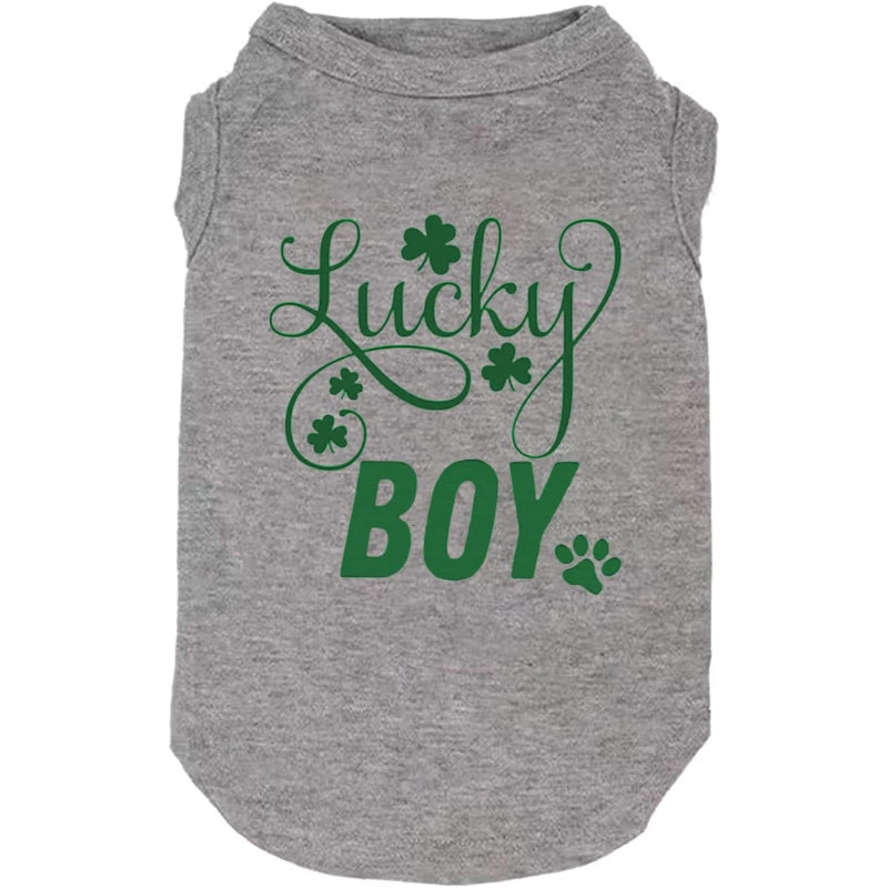 Dog Apparel Lucky Boy Letter Print Clover Shirts For Small Large Dog Vest Puppy's Costume-Paw Print Pad