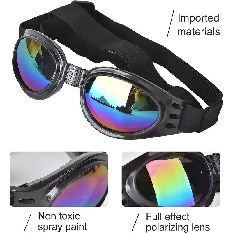 Dog Goggles Pet Sunglasses Adjustable Foldable Eye Wear UV Protection Windproof Polarized Sunglasses for Dogs About Over 15 lbs-Paw Print Pad