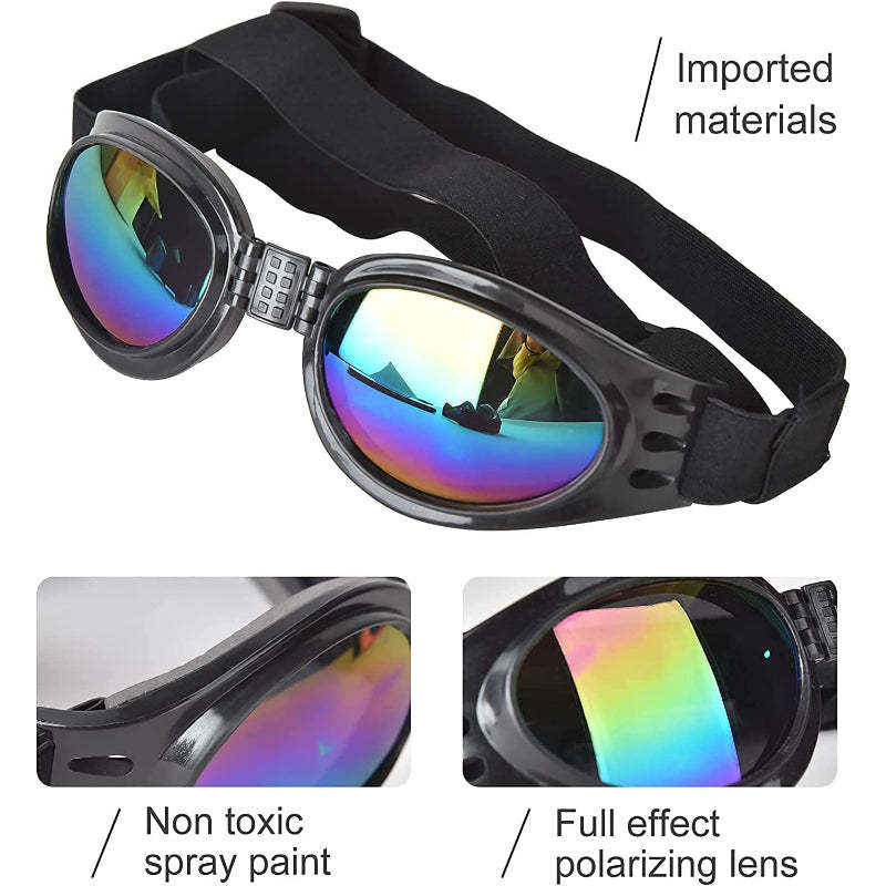 Dog Goggles Pet Sunglasses Adjustable Foldable Eye Wear UV Protection Windproof Polarized Sunglasses for Dogs About Over 15 lbs-Paw Print Pad