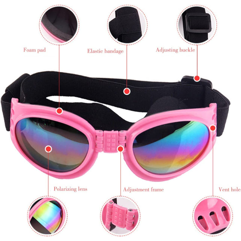Dog Goggles Pet Sunglasses Adjustable Foldable Eye Wear UV Protection Windproof Polarized Sunglasses for Dogs About Over 15 lbs-Paw Print Pad