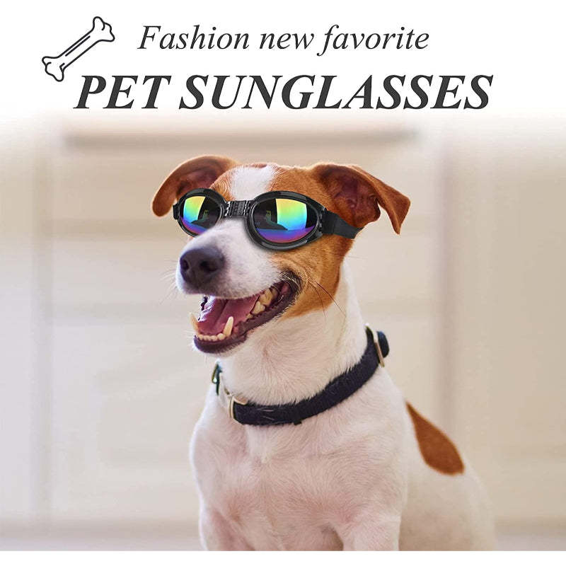 Dog Goggles Pet Sunglasses Adjustable Foldable Eye Wear UV Protection Windproof Polarized Sunglasses for Dogs About Over 15 lbs-Paw Print Pad