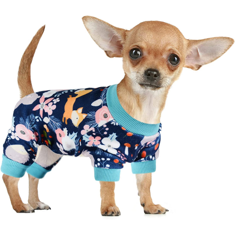 Dog Pajamas Jumpsuit For Small Dogs, Chihuahua Pajamas, Warm Tiny Dog Clothes Outfit-Paw Print Pad