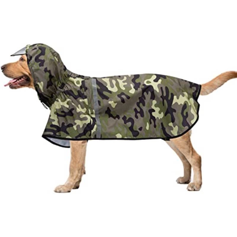 Dog Raincoat With Adjustable Belly Strap And Leash Hole-Paw Print Pad