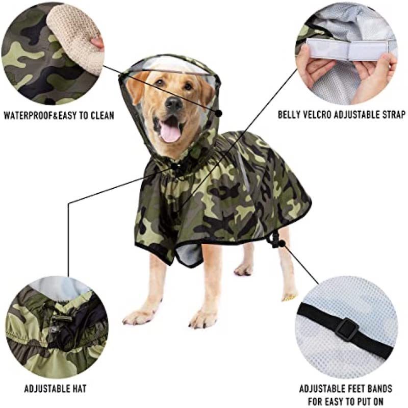 Dog Raincoat With Adjustable Belly Strap And Leash Hole-Paw Print Pad