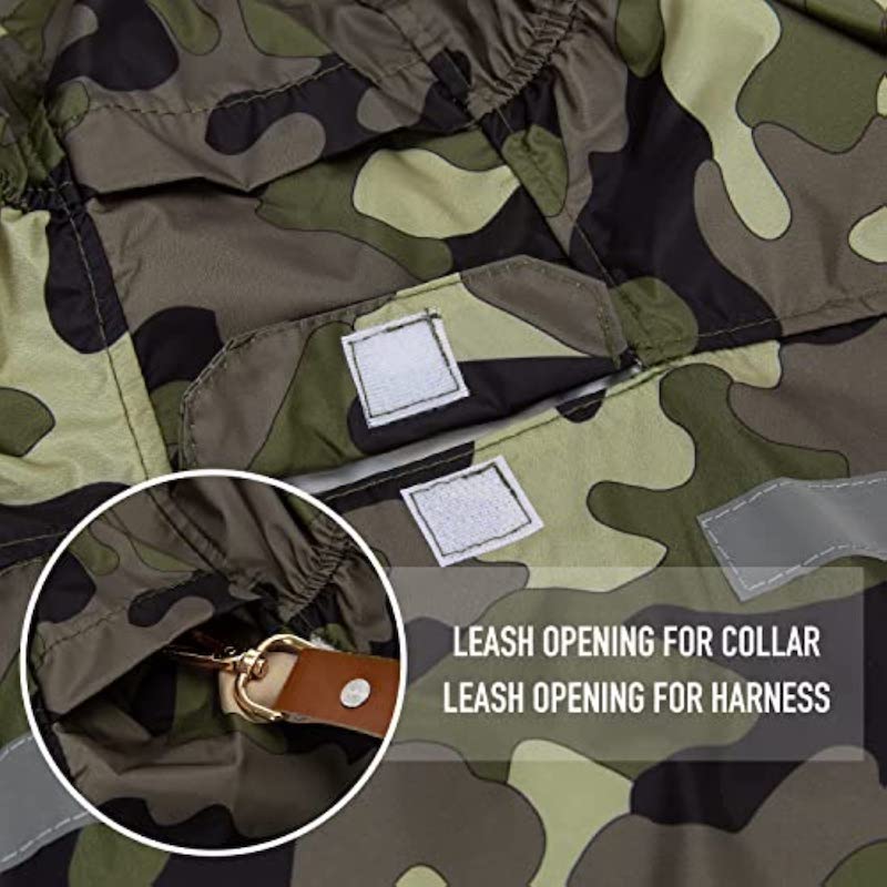 Dog Raincoat With Adjustable Belly Strap And Leash Hole-Paw Print Pad