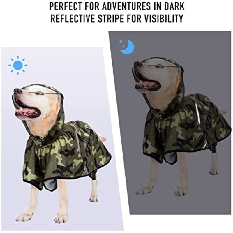 Dog Raincoat With Adjustable Belly Strap And Leash Hole-Paw Print Pad