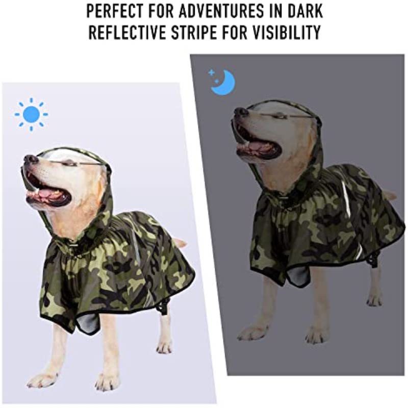 Dog Raincoat With Adjustable Belly Strap And Leash Hole-Paw Print Pad