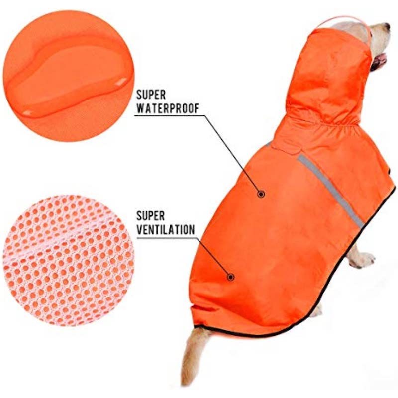 Breathable Dog Raincoat With Adjustable Belly Strap And Leash Hole-Paw Print Pad