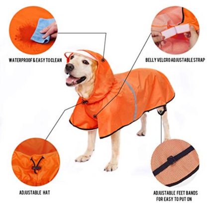 Breathable Dog Raincoat With Adjustable Belly Strap And Leash Hole-Paw Print Pad