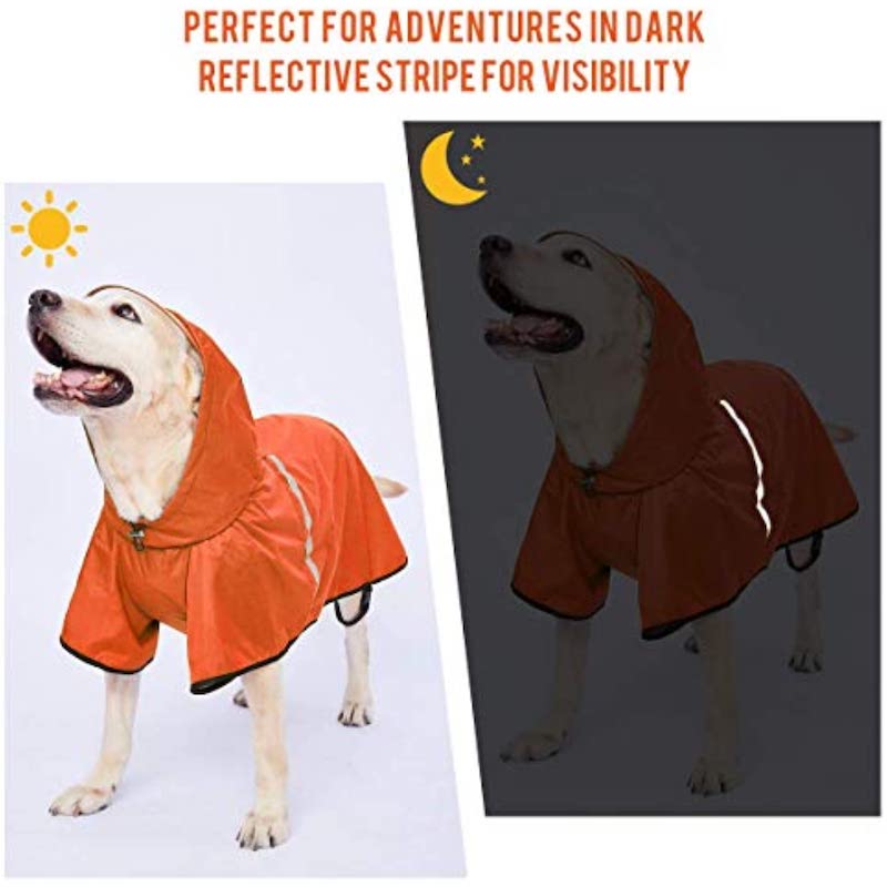 Breathable Dog Raincoat With Adjustable Belly Strap And Leash Hole-Paw Print Pad