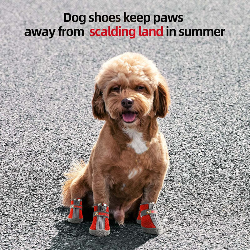 Dog Breathable Shoes For Paw Protector With Reflective Strips Rugged-Paw Print Pad