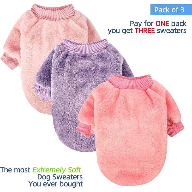 Dog Sweater, Pack Of 1 Or 3, Dog Clothes, Dog Jacket For Small Or Medium Dogs, Ultra Soft And Warm Cat Sweaters-Paw Print Pad