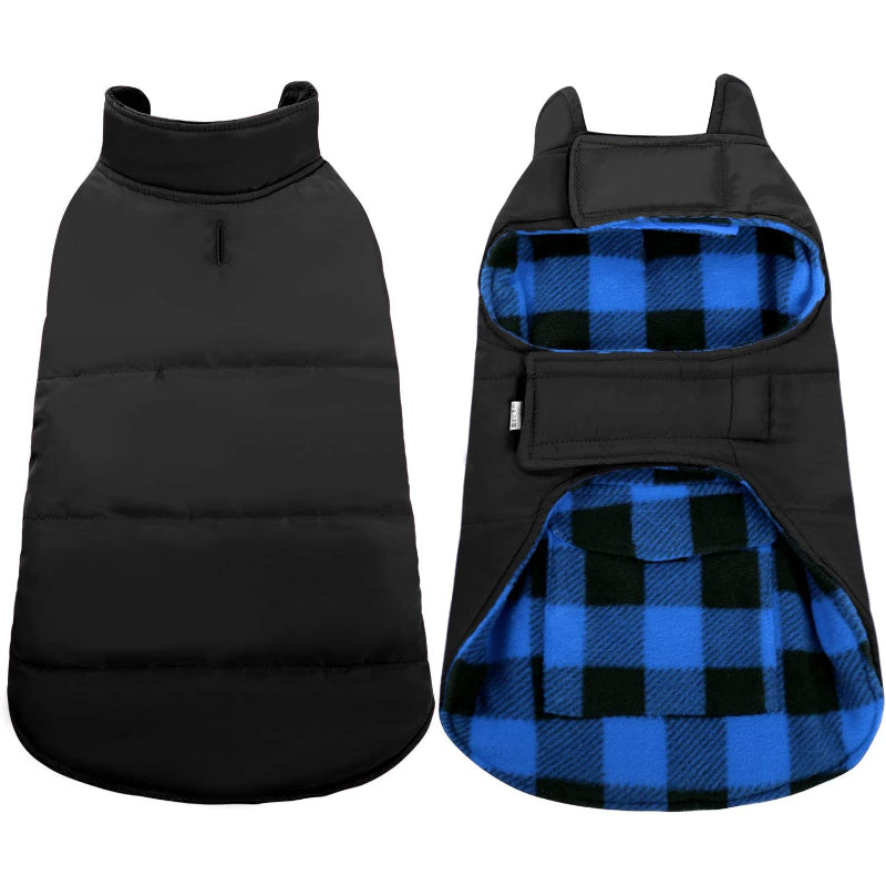 Dog Winter Coat, Dog Fleece Jacket Plaid Reversible Dog Vest Waterproof Windproof Cold Weather Dog Clothes Pet Apparel For Dogs-Paw Print Pad
