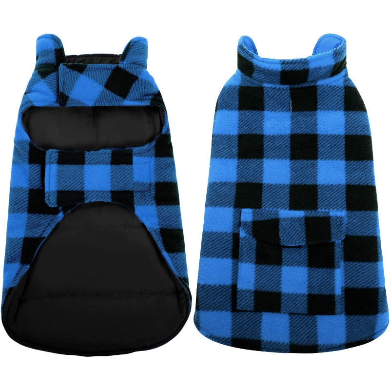 Dog Winter Coat, Dog Fleece Jacket Plaid Reversible Dog Vest Waterproof Windproof Cold Weather Dog Clothes Pet Apparel For Dogs-Paw Print Pad