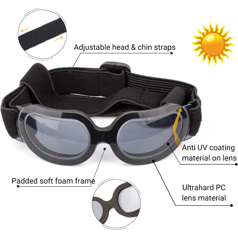Dog Goggles Small Dog Sunglasses UV Protection Big Cat Glasses Fog/Windproof Outdoor Doggy Eye Protective with Adjustable Band for Small Dogs-Paw Print Pad